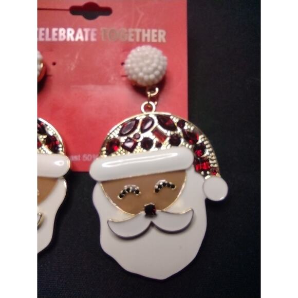 Celebrate Together Enamel Santa Clause Rhinestone‎ Christmas Holiday Earrings - Picture 3 of 4